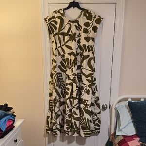 MSK Green and White Botanical Midi Dress